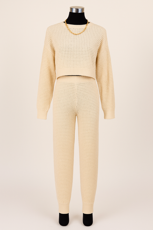 Cozy Luxe Cream Knit Two-Piece Set