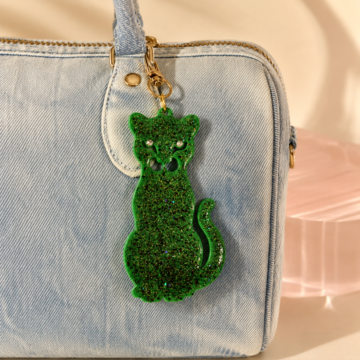 Emerald Glitter Leopard Bag Charm